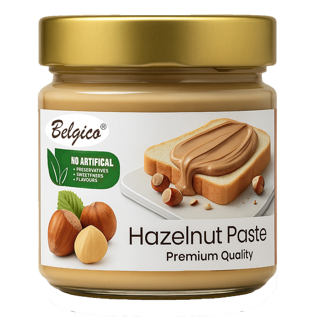 Hazelnut Paste – Smooth Hazelnut Spread for Toast, Desserts & Baking | No Artificial Flavors or Colors | Belgico Jar 7oz
