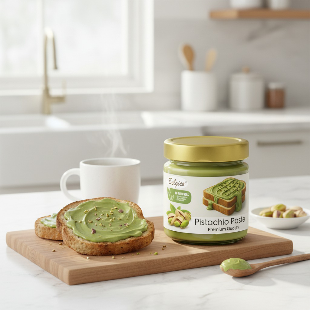 Pistachio Paste – Premium Green Pistachio Spread for Toast, Desserts & Baking – No Artificial Flavors, Colors, Sweeteners, Gluten-Free | Belgico Jar 7oz