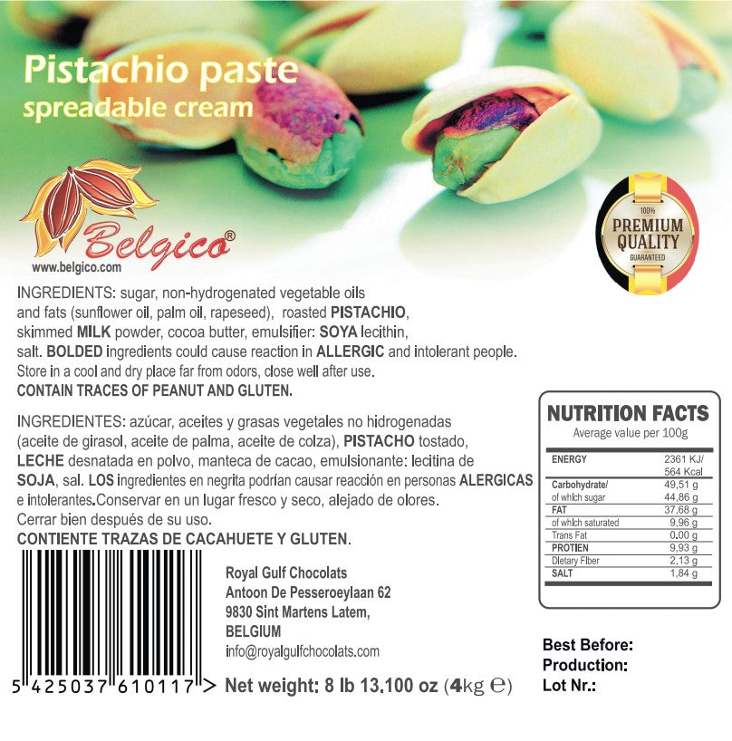 Bulk Pistachio Paste 8.8 lb – Premium Green Pistachio Cream for Baking, Gelato, Pastry & Confectionery | Belgico Gourmet Nut Filling for Bakeries & Wholesalers