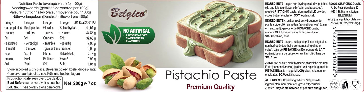 Pistachio Paste – Premium Green Pistachio Spread for Toast, Desserts & Baking – No Artificial Flavors, Colors, Sweeteners, Gluten-Free | Belgico Jar 7oz