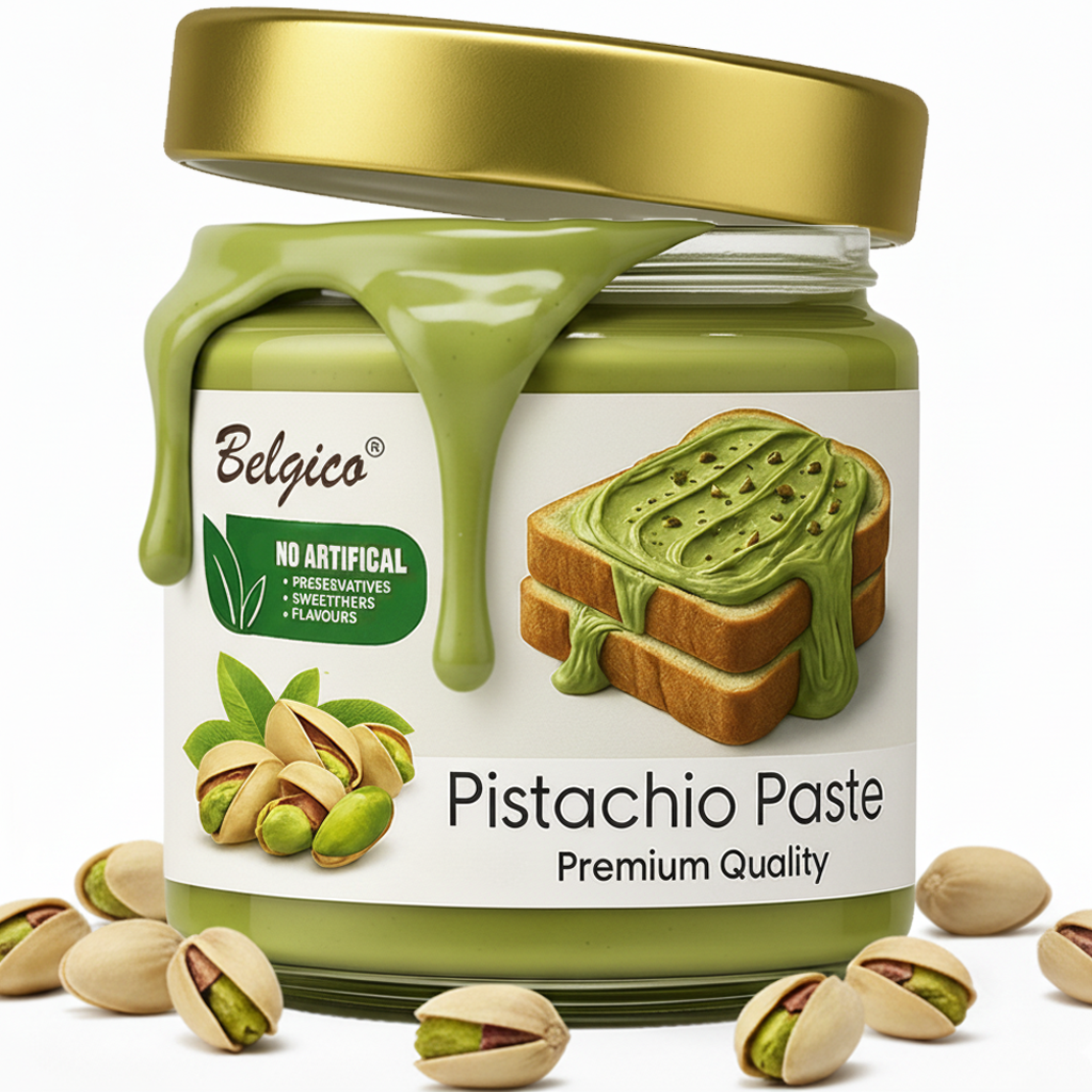 Pistachio Paste – Premium Green Pistachio Spread for Toast, Desserts & Baking – No Artificial Flavors, Colors, Sweeteners, Gluten-Free | Belgico Jar 7oz