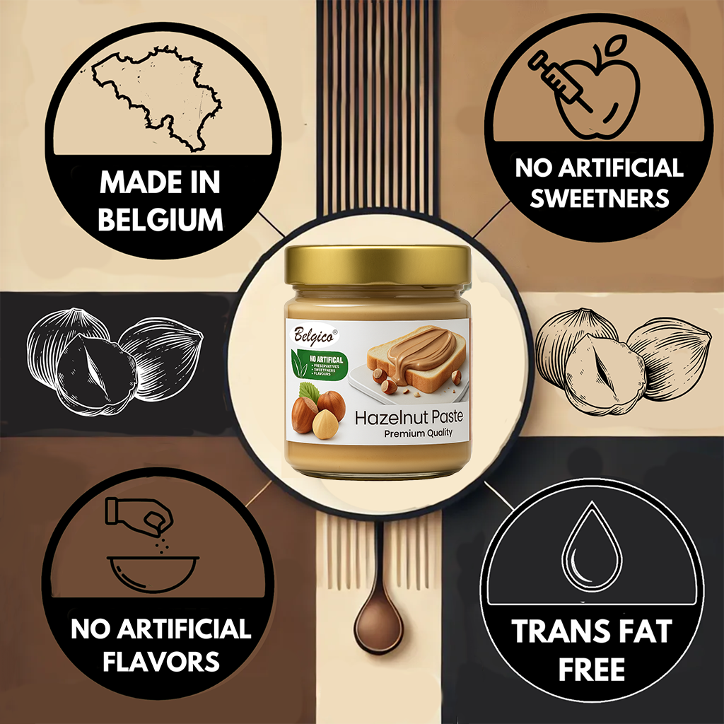 Hazelnut Paste – Smooth Hazelnut Spread for Toast, Desserts & Baking | No Artificial Flavors or Colors | Belgico Jar 7oz