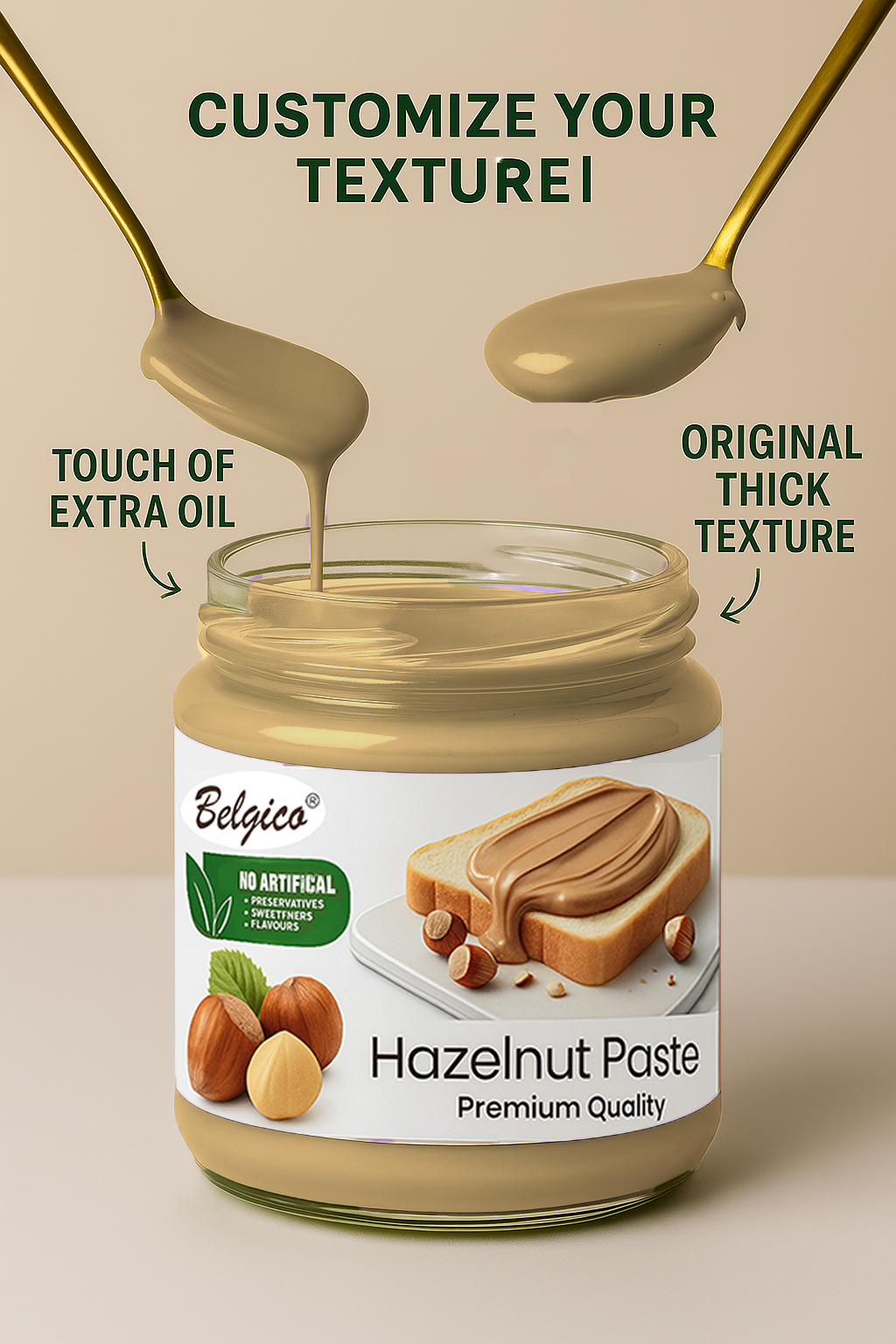 Hazelnut Paste – Smooth Hazelnut Spread for Toast, Desserts & Baking | No Artificial Flavors or Colors | Belgico Jar 7oz