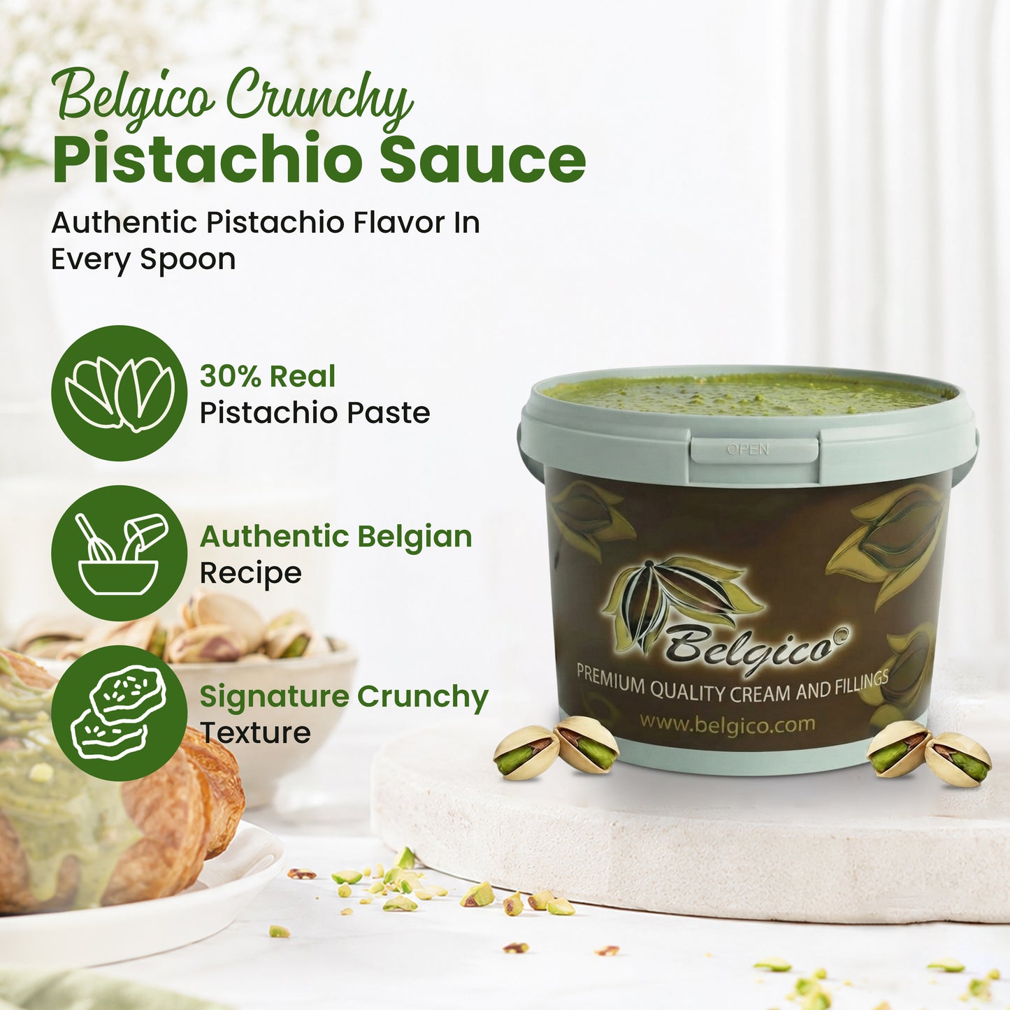 Belgico Pistachio Crunch Sauce 8.8lb (4kg) Bulk Bucket