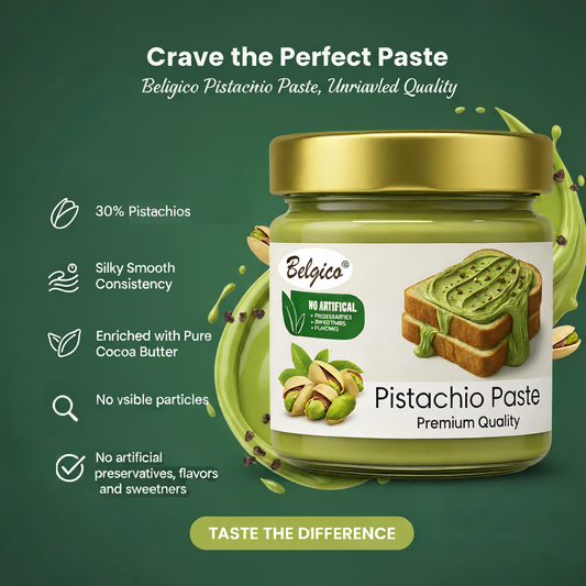 Pistachio Paste – Premium Green Pistachio Spread for Toast, Desserts & Baking – No Artificial Flavors, Colors, Sweeteners, Gluten-Free | Belgico Jar 7oz