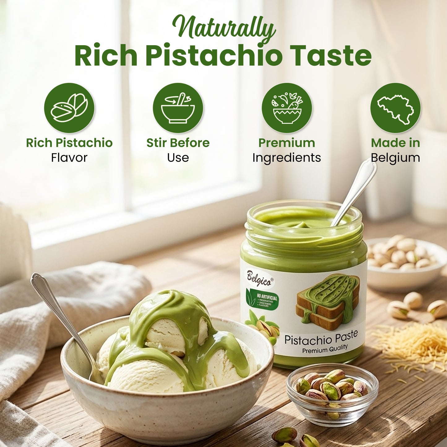 Belgico Pistachio Paste – Premium Pistachio Cream Jar 7oz