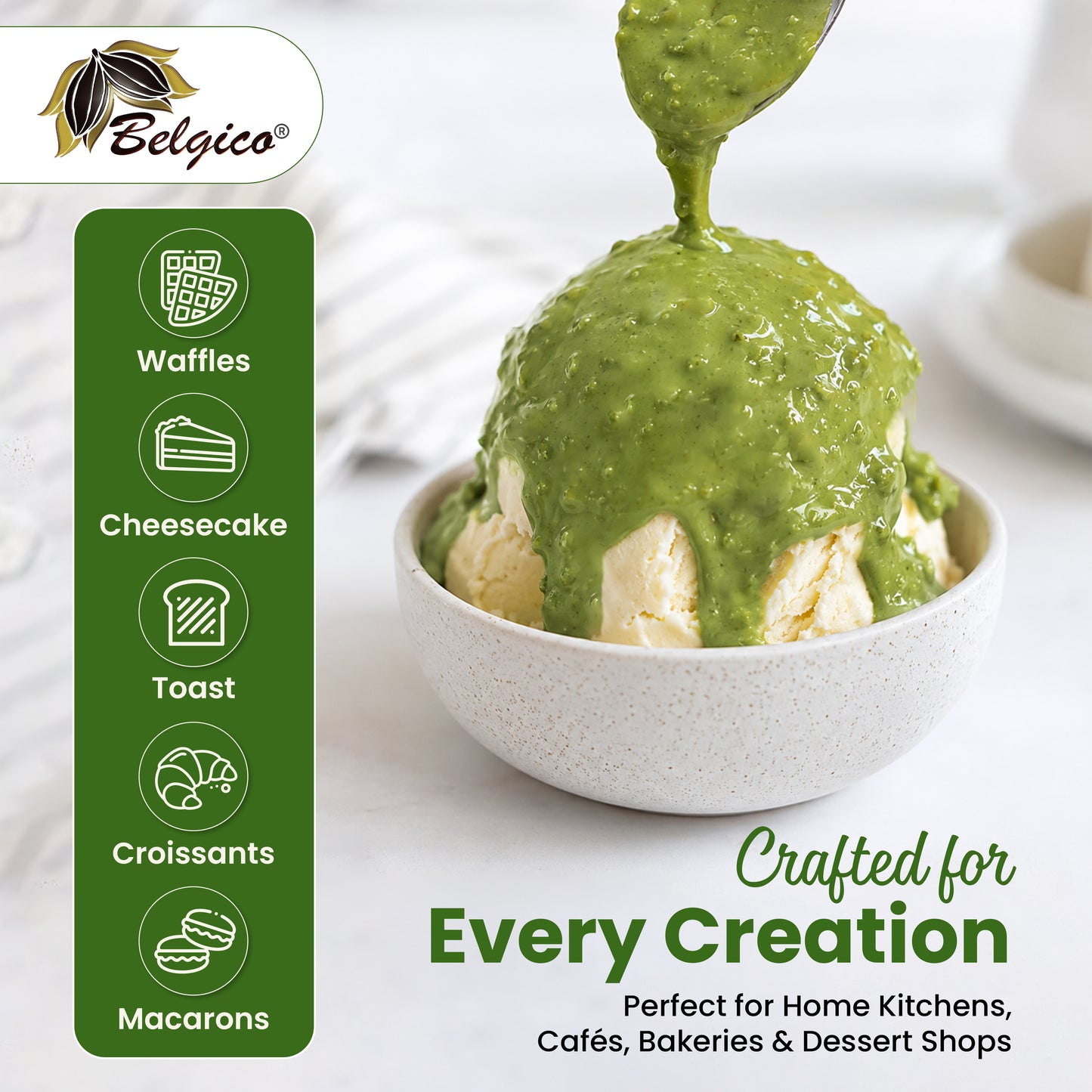 Belgico Pistachio Crunch Sauce 8.8lb (4kg) Bulk Bucket