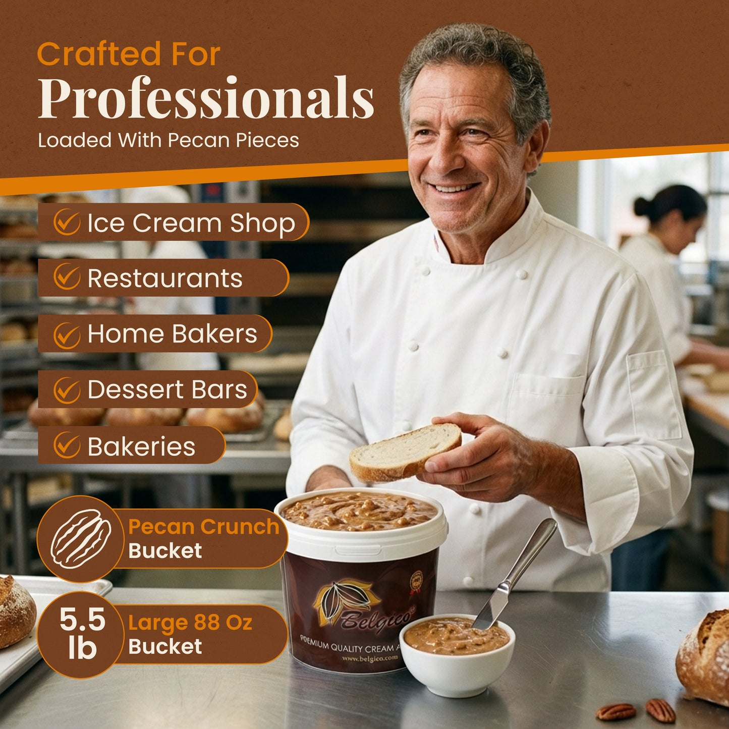 Belgico Pecan Crunch Caramel Sauce used in bakery pastry filling