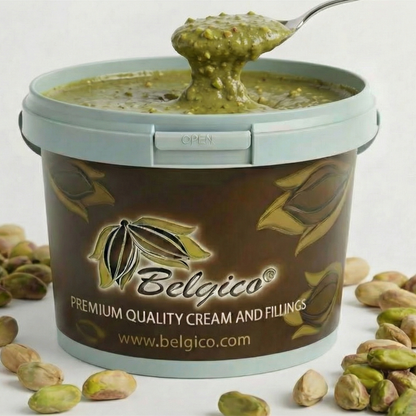 Belgico Pistachio Crunch Sauce 8.8lb (4kg) – Crunchy Dubai Chocolate Filling with Roasted Pistachio Pieces