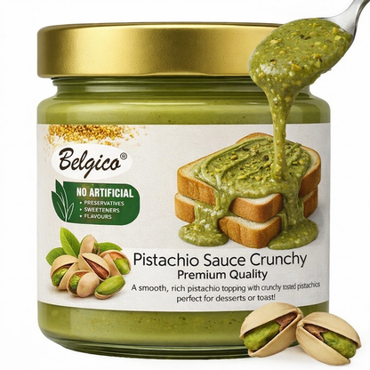 Belgico Crunchy Pistachio Sauce 30% Pistachio with Toasted Pistachio Pieces 7oz (200g)