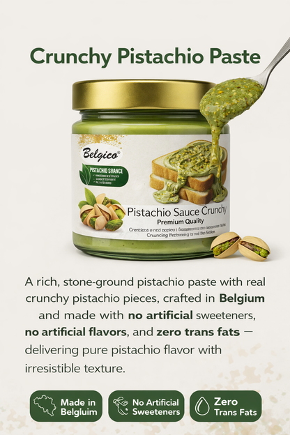 Belgico Crunchy Pistachio Sauce 30% Pistachio with Toasted Pistachio Pieces 7oz (200g)