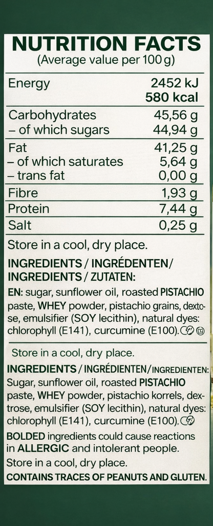 Belgico Crunchy Pistachio Sauce 30% Pistachio with Toasted Pistachio Pieces 7oz (200g)