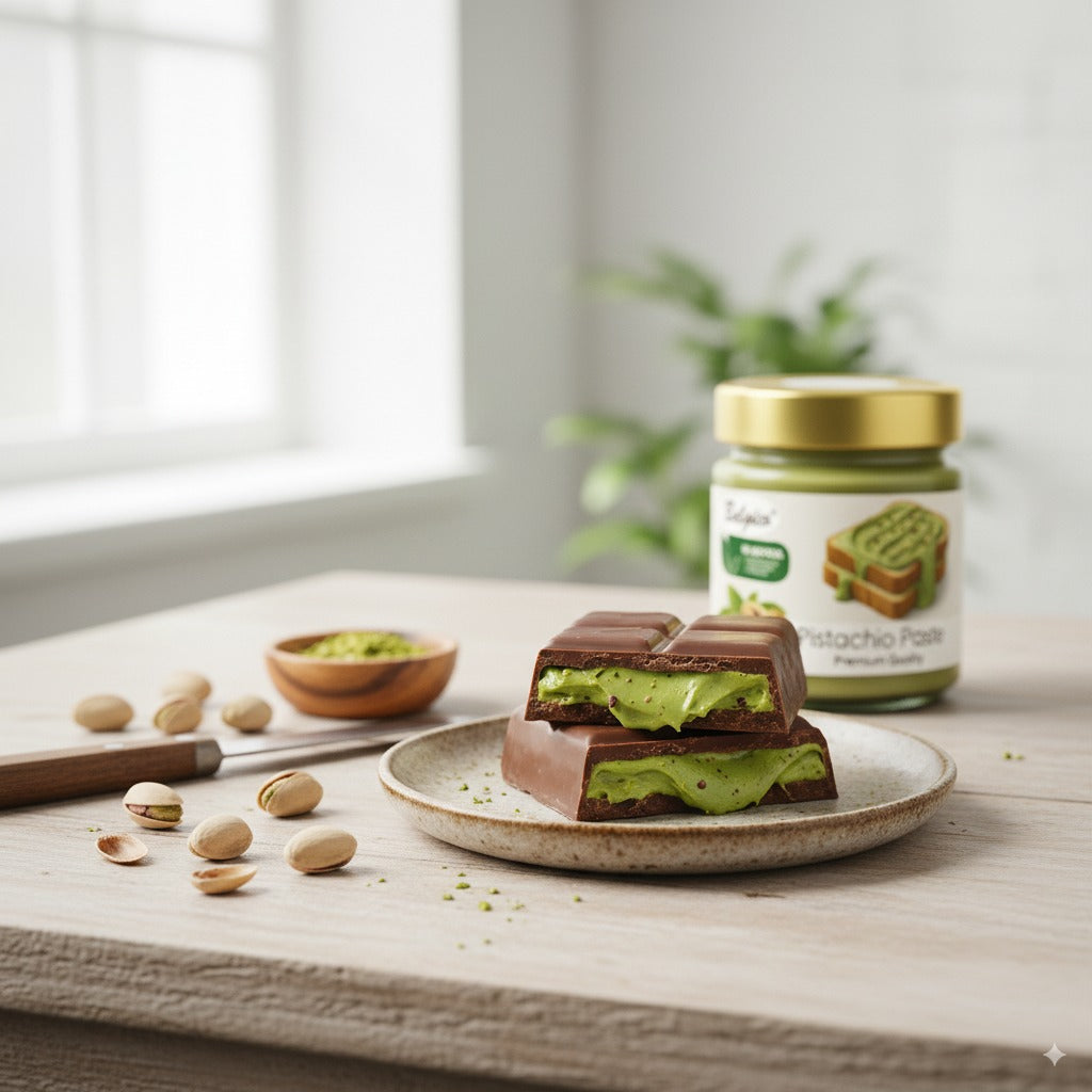 Pistachio Paste – Premium Green Pistachio Spread for Toast, Desserts & Baking – No Artificial Flavors, Colors, Sweeteners, Gluten-Free | Belgico Jar 7oz