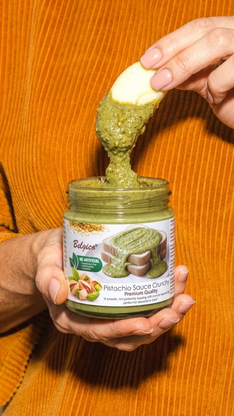 Belgico Crunchy Pistachio Sauce 30% Pistachio with Toasted Pistachio Pieces 7oz (200g)