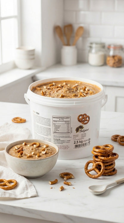 Belgico Pretzel Crunch Sauce & Dessert Variegate, 5.5 lb Bulk Bucket