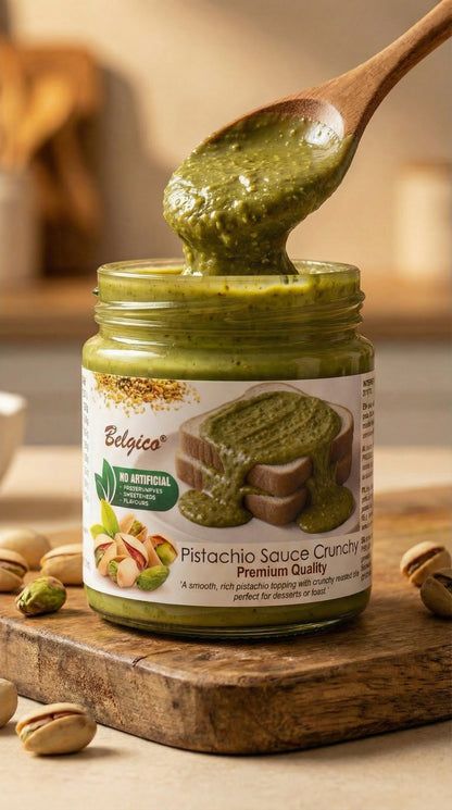 Belgico Crunchy Pistachio Sauce 30% Pistachio with Toasted Pistachio Pieces 7oz (200g)