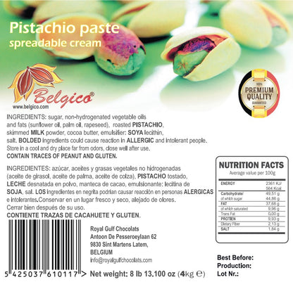 Bulk Pistachio Paste 8.8 lb – Premium Green Pistachio Cream for Baking, Gelato, Pastry & Confectionery | Belgico Gourmet Nut Filling for Bakeries & Wholesalers
