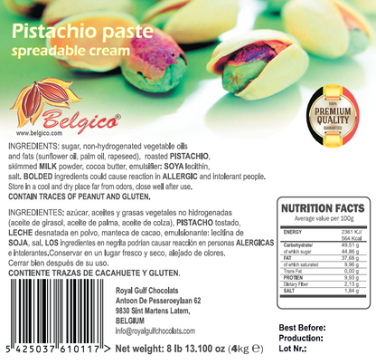 Belgico 8.8 lb(4kg) Pistachio Cream Bulk Bucket