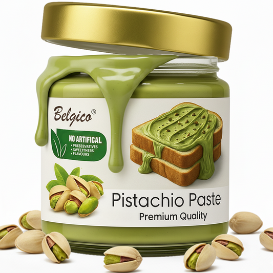 Pistachio Paste – Premium Green Pistachio Spread for Toast, Desserts & Baking – No Artificial Flavors, Colors, Sweeteners, Gluten-Free | Belgico Jar 7oz
